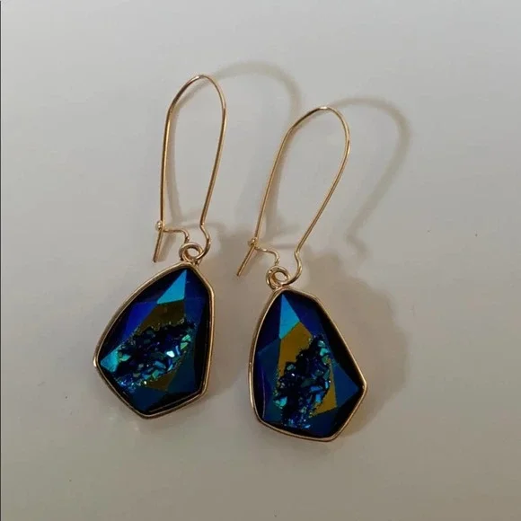 Blue & Green Iridescent Imitation Stone Earrings - Picture 3 of 7